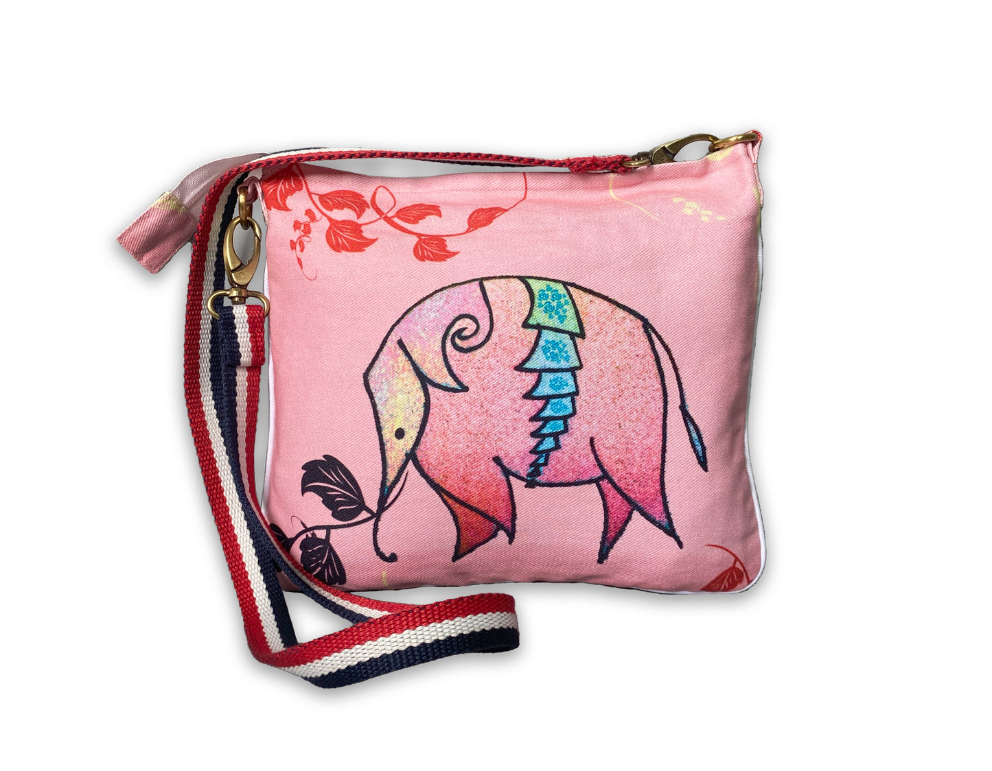 Pink elephant denim fabric hand crafted sling bag