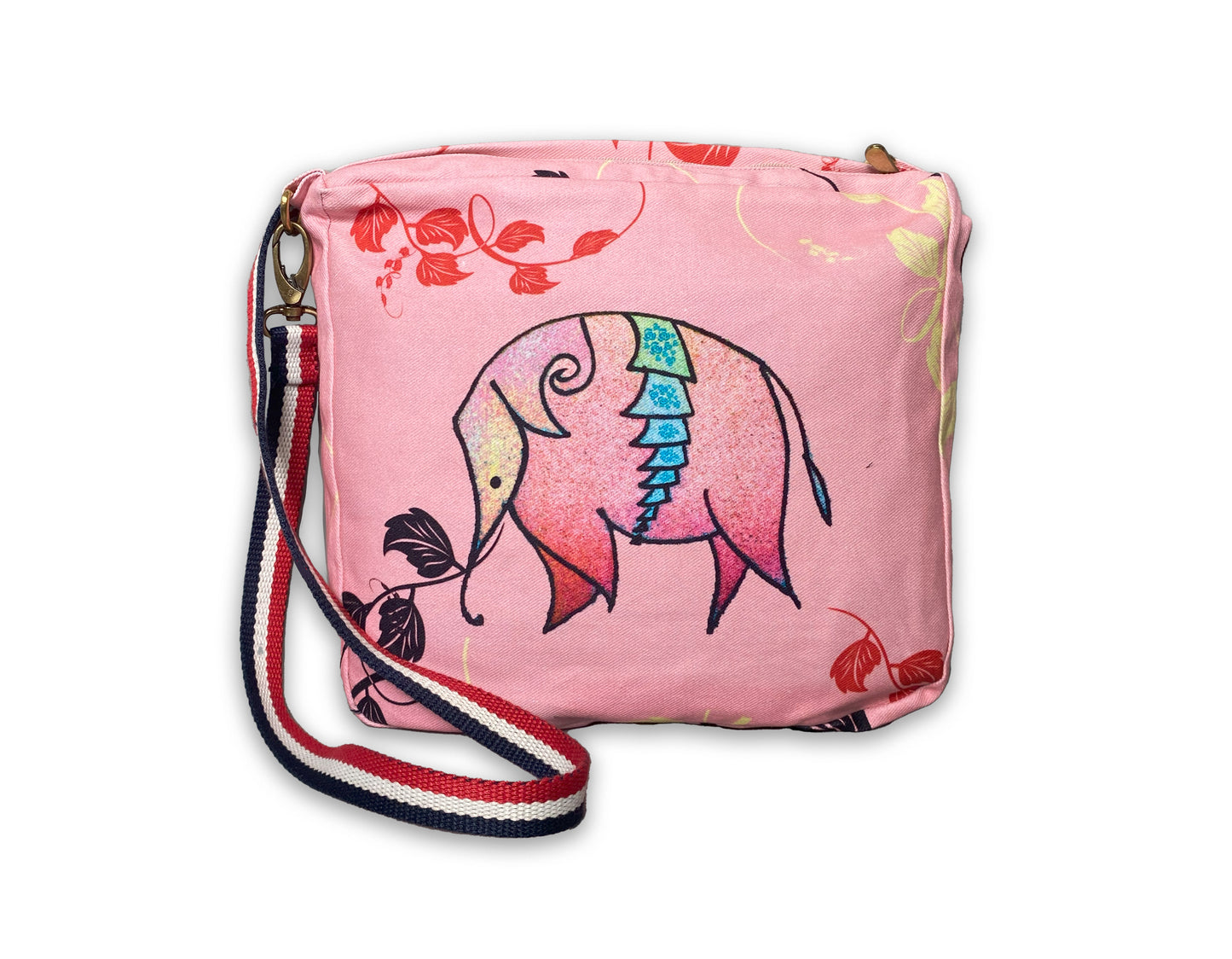 Pink elephant denim fabric hand crafted sling bag