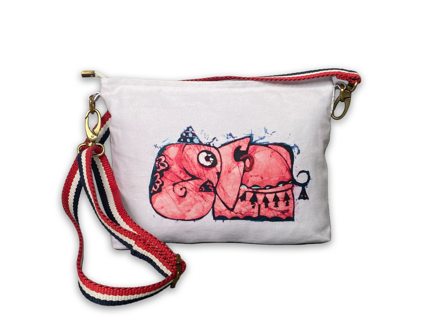 Red elephant denim fabric hand crafted sling bag