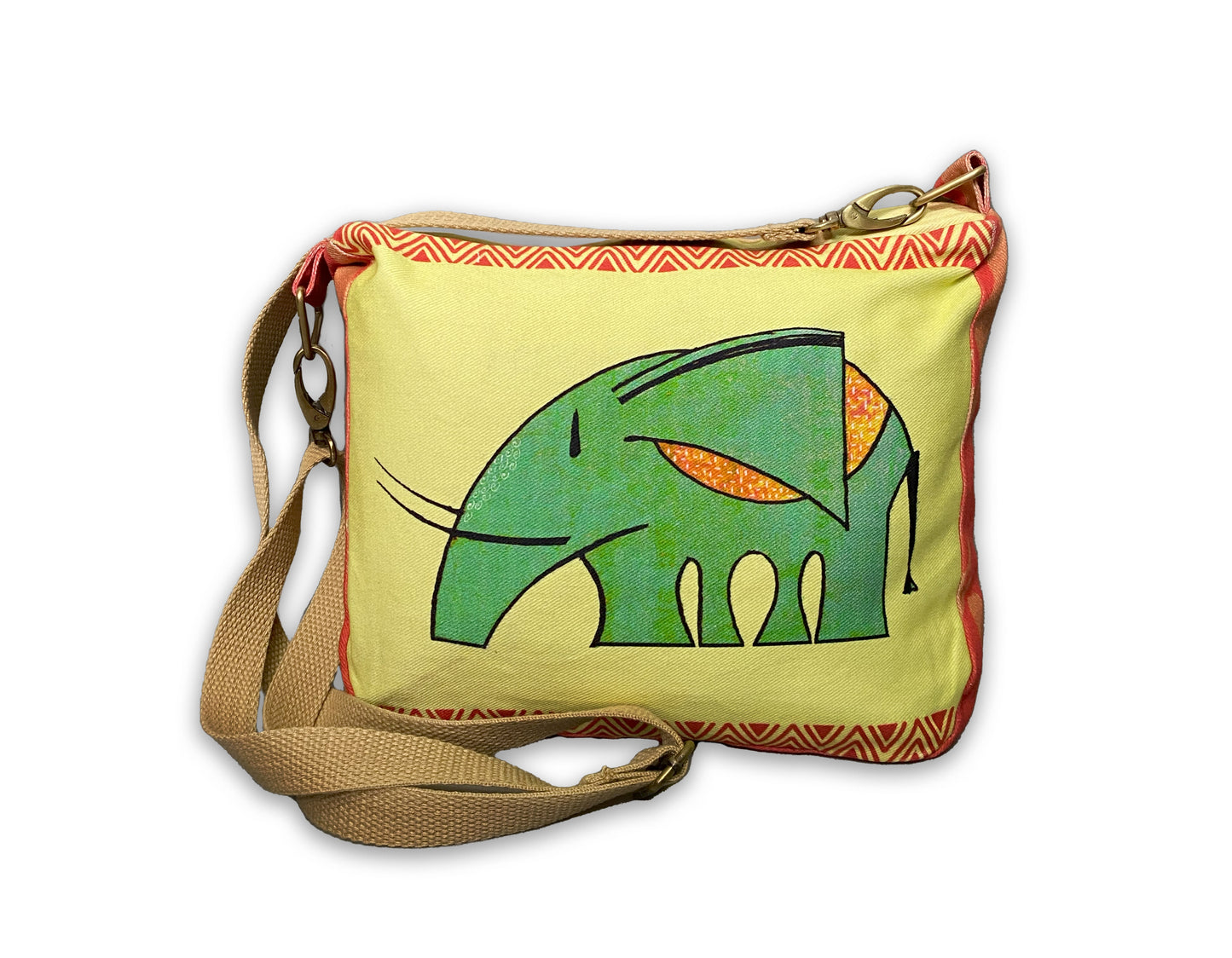 Greenie elephant denim fabric hand crafted sling bag