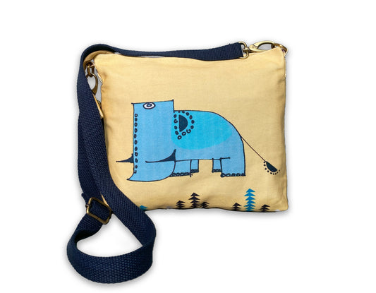 Blue elephant denim fabric hand crafted sling bag