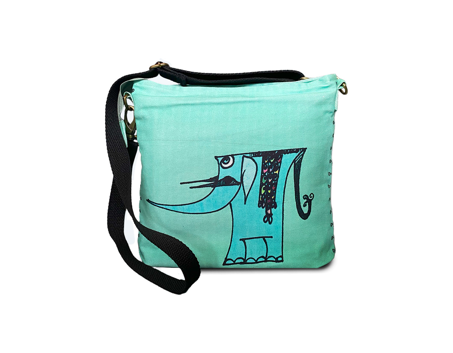 Elegant Elephant denim fabric hand crafted sling bag